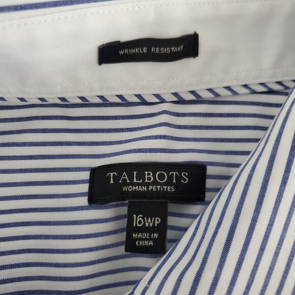 Talbots Womens Blue Striped Button Front Top Size 16W Petite Wrinkle Resistant - Picture 6 of 8